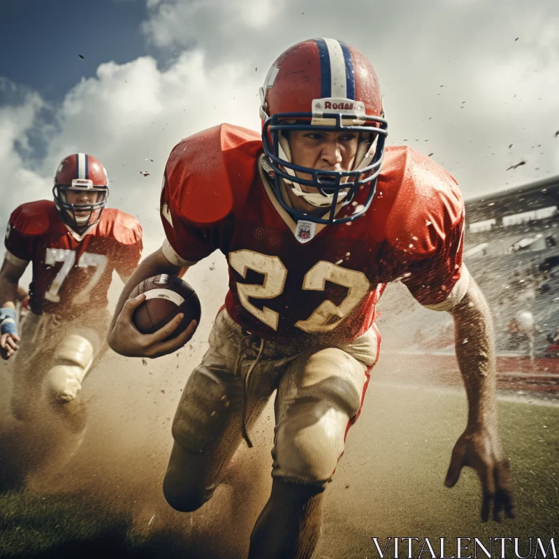 Bold Football Player Illustration in Rich Crimson and Beige Tones AI Image