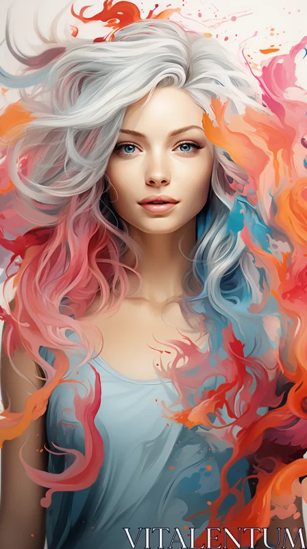 Colorful Girl in Abstract Paint Art - A Fusion of Realism and Fantasy AI Image