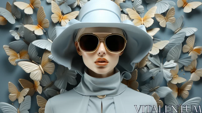 Affluent Woman with Butterfly in Stylish Attire - Daz3D Render AI Image