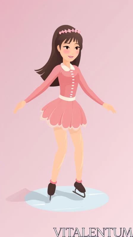 Anime & Maya-Inspired Illustration of Skating Girl in Pink Dress AI Image