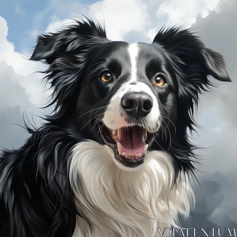 Joyful Border Collie Dog Standing in Cloudy Skies AI Image