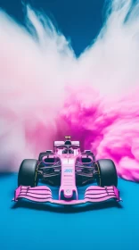 Pink Formula 1 Car in Smoke: A Striking Contrast  - AI Generated Images AI Image