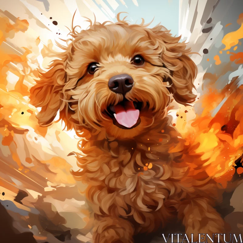 Poodlepunk Style Brown Dog in Orange Fire AI Image
