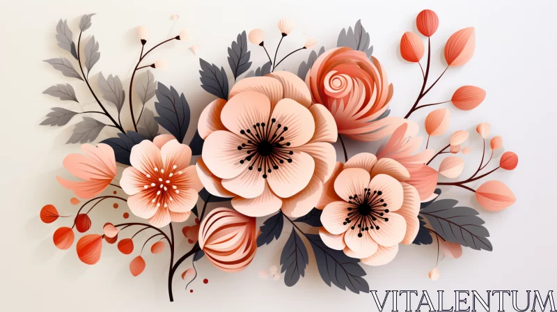 Romantic 3D Floral Artwork: A Blend of Softness and Vibrancy AI Image