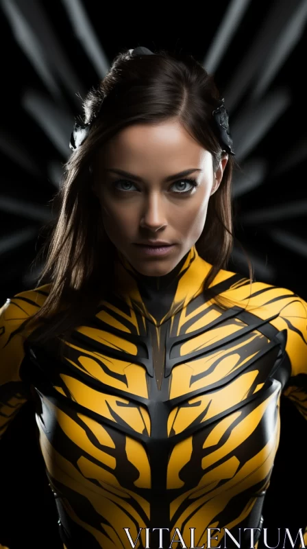 Surreal Woman-Tiger Transformation Image with Precisionist Lines AI Image
