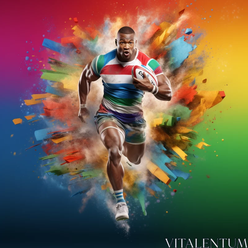 AI ART Vibrant Rugby Player Artwork with African Influences and Bold Colors
