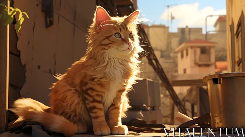 Anime-Styled Orange Tabby Cat in Unreal Engine Urban Landscape AI Image