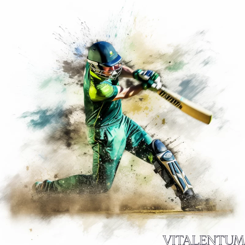 Artistic Mixed Media Portrayal of a Passionate Pakistani Cricketer AI Image