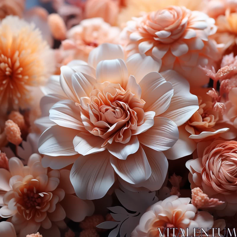 Peach Colored Resin Flowers: Photorealistic Compositions AI Image