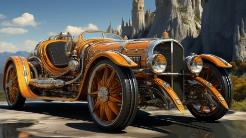 Vintage Orange Car in ZBrush Style with Cybersteampunk Influence - AI Art images AI Image