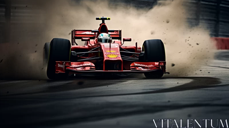 Captivating Formula 1 Race Depiction with Red Ferrari on Dusty Track  - AI Generated Images AI Image