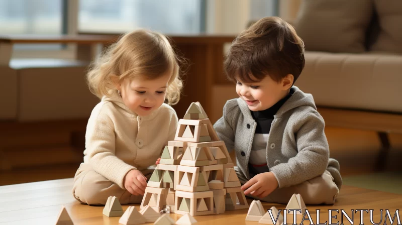 Children's Playtime - Building with Wooden Blocks AI Image