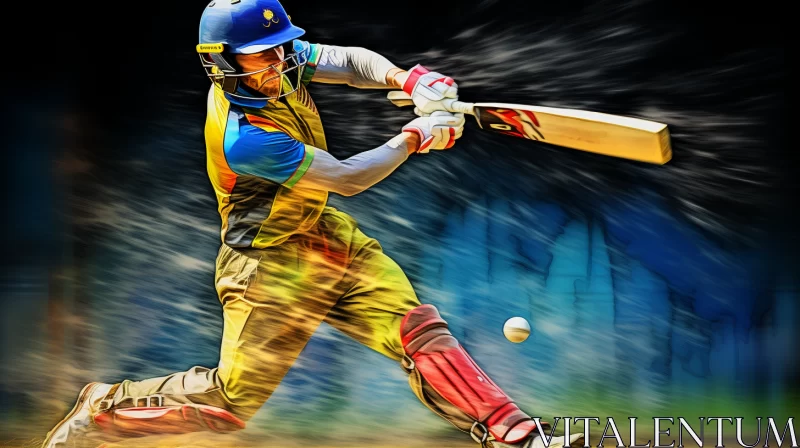 AI ART Dynamic Digital Image of Cricket Player in Action