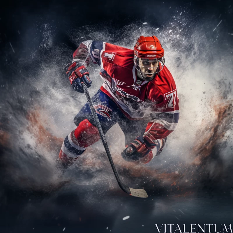 Dynamic Ice Hockey Player in Dreamscape Photobashing Image AI Image