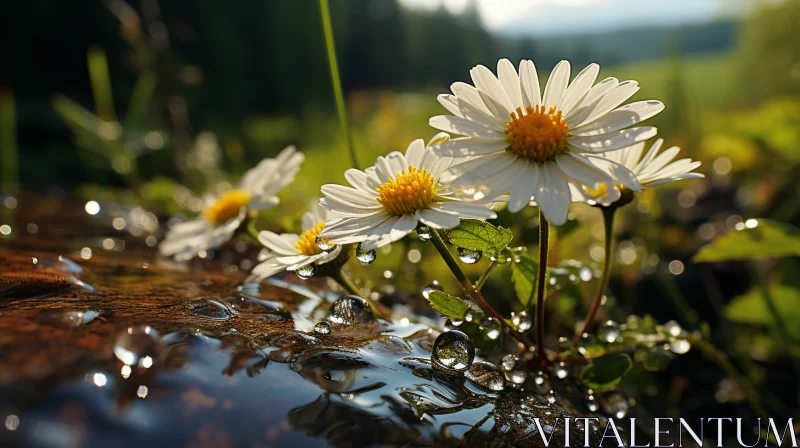 Enchanting Water Droplet Daisies - A Celebration of Rural Life AI Image