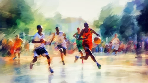 Impressionist Basketball Game with African Street Life Motifs AI Image