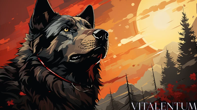 Wolf Dog in Sunset: A 2D Game Art Style Masterpiece AI Image