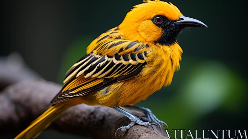 Bright Yellow Bird Perched on a Branch - Dark Orange and Dark Black Style - Precisionist Artwork AI Image