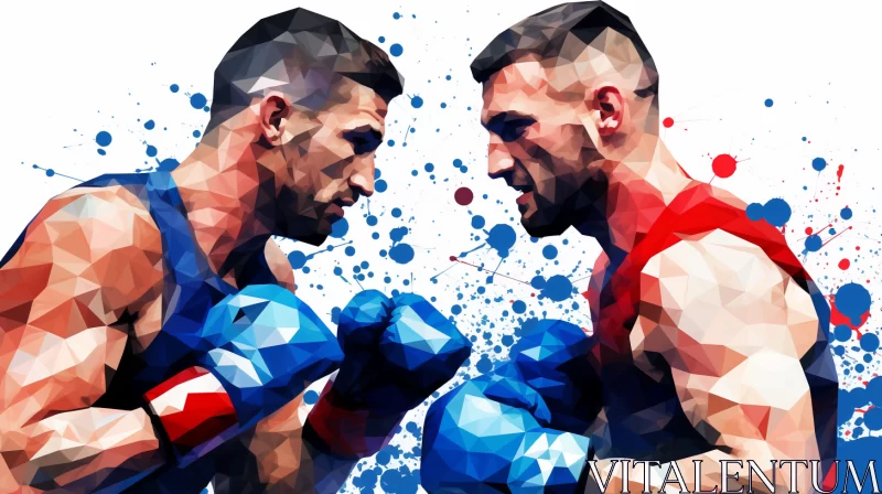 Cubist Digital Artwork of Boxers in Ring - Blending Patriotism and Modern Graphics AI Image