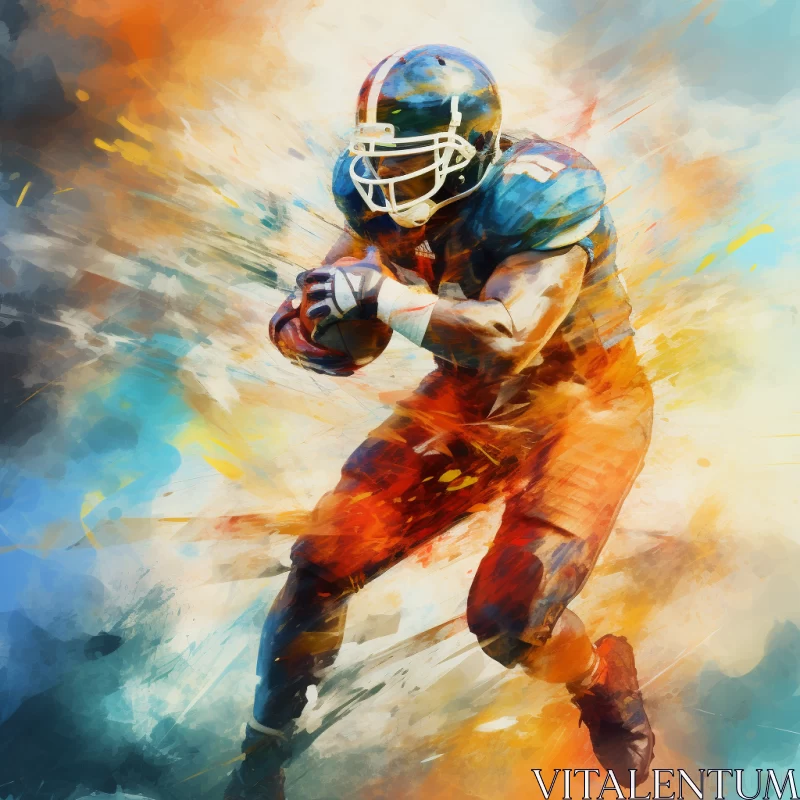 AI ART Football Player in Action with Abstract Sky Background