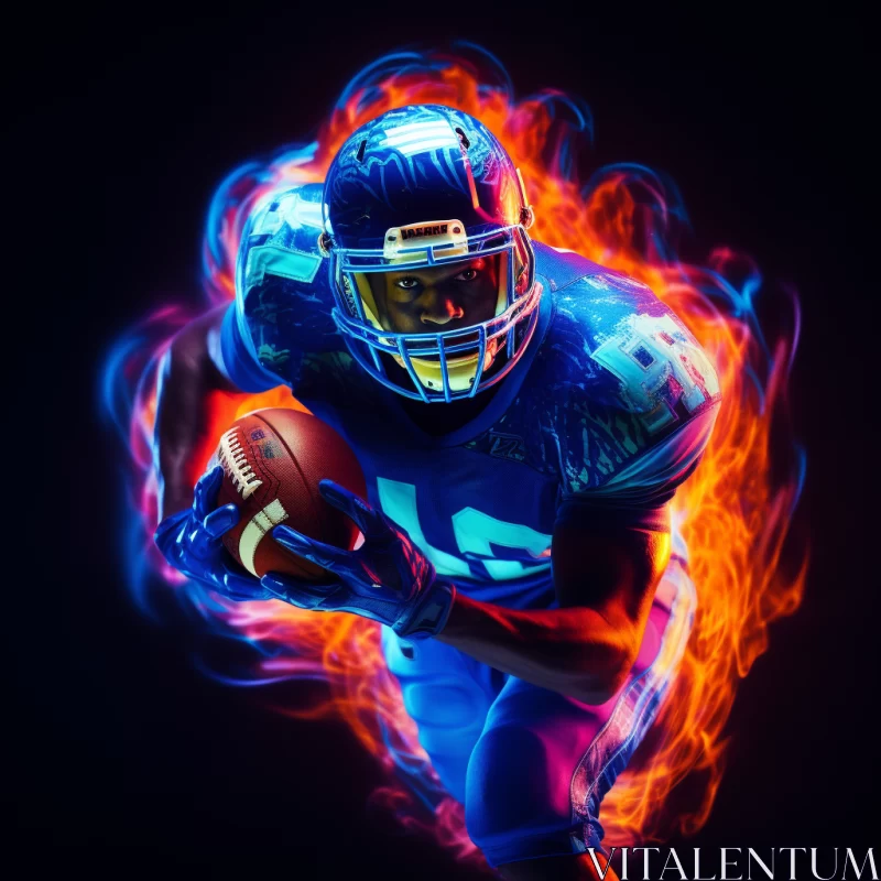 Neon Fire Football Player in Blue Rider Style AI Image