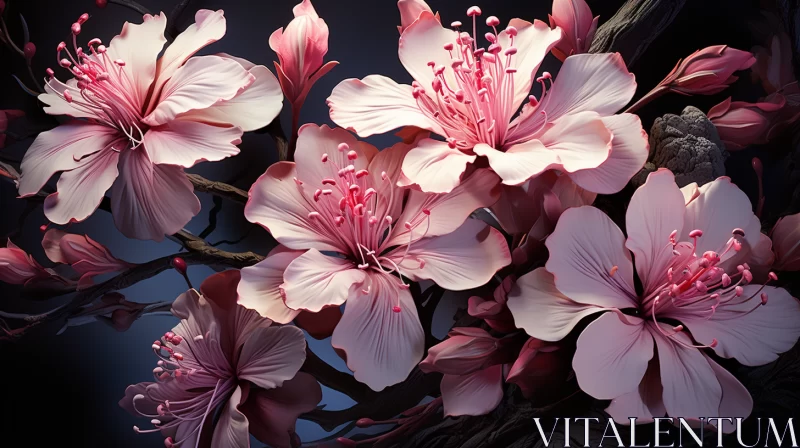 AI ART Pink Flowers on Black Background: A Hyper-Detailed Artistic Rendering