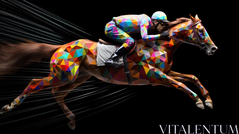 Vibrant Geometric Style Horse Racing Image in 8K 3D AI Image