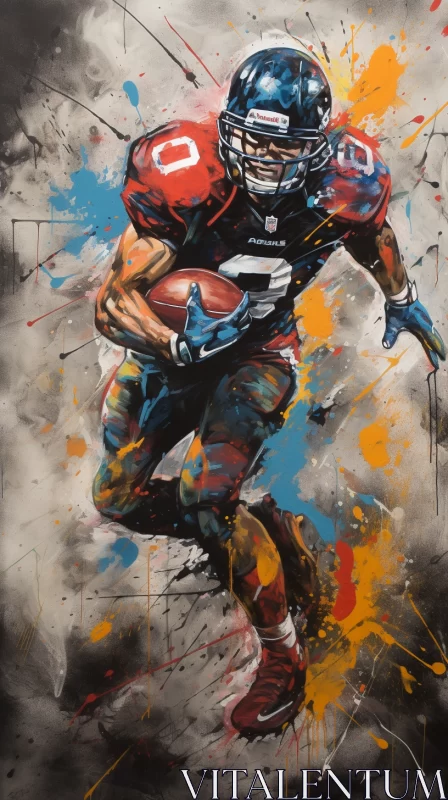 AI ART Abstract American Football Player in Action Painting