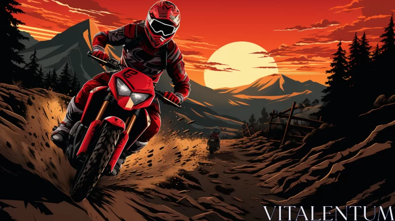 Adrenaline-Filled Dirt Biker Silhouetted Against Fiery Sunset Artwork AI Image