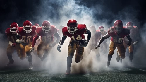 American Football Game in Nebulous Smoke with Biopunk Aesthetics AI Image