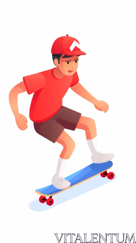 AI ART Dynamic 2D Blocky Style Skateboarding Boy Image with Vibrant Colors