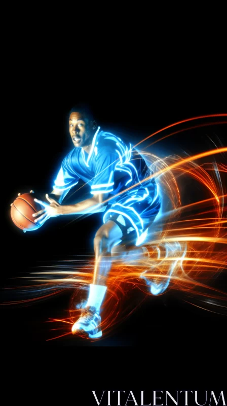 AI ART Dynamic Basketball Player Image with Luminous Colors and Xbox 360 Game Graphics