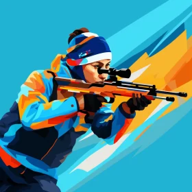 Dynamic Stylized Portrait of Woman with Rifle in Vibrant Colors AI Image