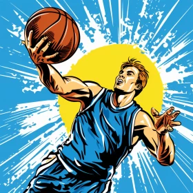 Vibrant Pop-Art Style Basketball Player Mid-Throw Image AI Image