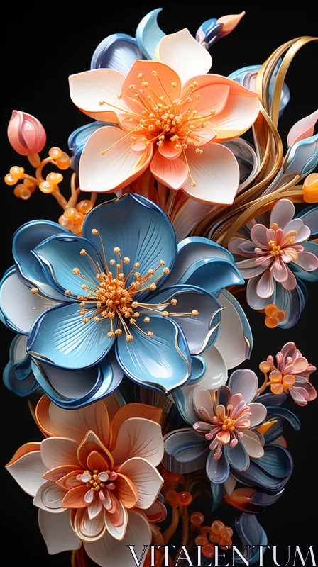 3D Paper Flowers in Bronze and Blue - A Fusion of Tradition and Modernity AI Image