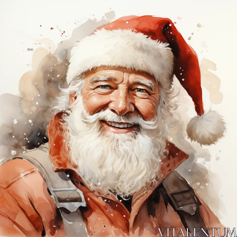 Joyful Watercolor Portrait of Santa Claus: Adventure Themed AI Image