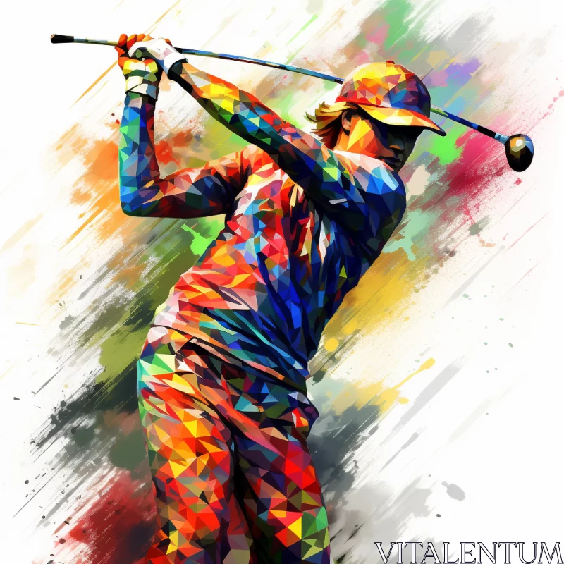 Modern Geometric Golfer Artwork: A Fusion of Color, Movement, and Energy AI Image