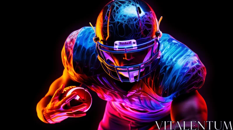 Surreal Football Player in Neon Uniform under UV Light AI Image