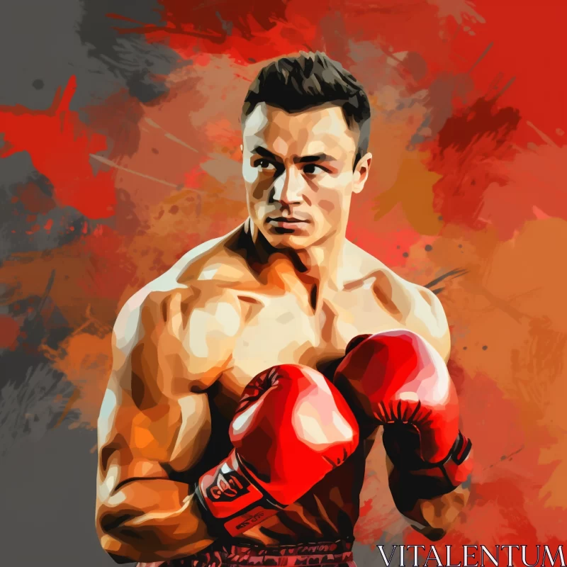 AI ART Vibrant Digital Painting of Boxer in Intense Match