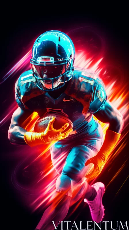 American Football Player in Action with Intense Colors AI Image
