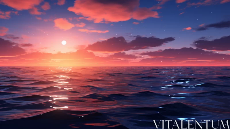 Enchanting Sunset Over Sea with Moonlit Sky AI Image