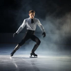 Graceful Man Dancing on Ice Rink Amidst Dramatic Lighting AI Image