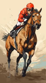 32k UHD Digital Painting of Jockey in Orange Dress with Red and Beige Background