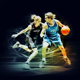 Dramatic Digitally Airbrushed Basketball Action Image AI Image