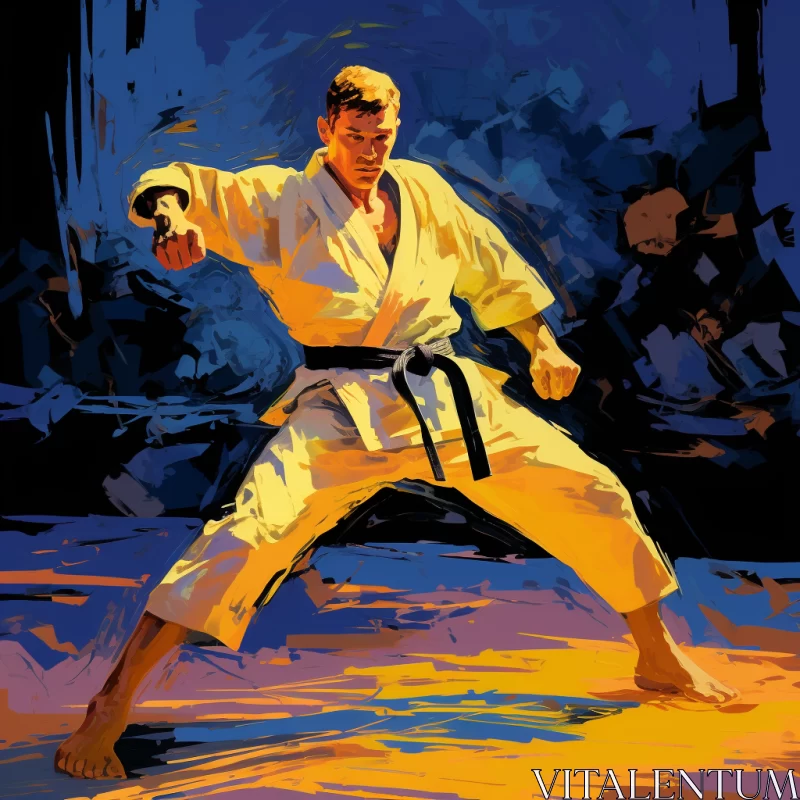 Impressionistic Karate Fighter Illustration with Retro Appeal AI Image