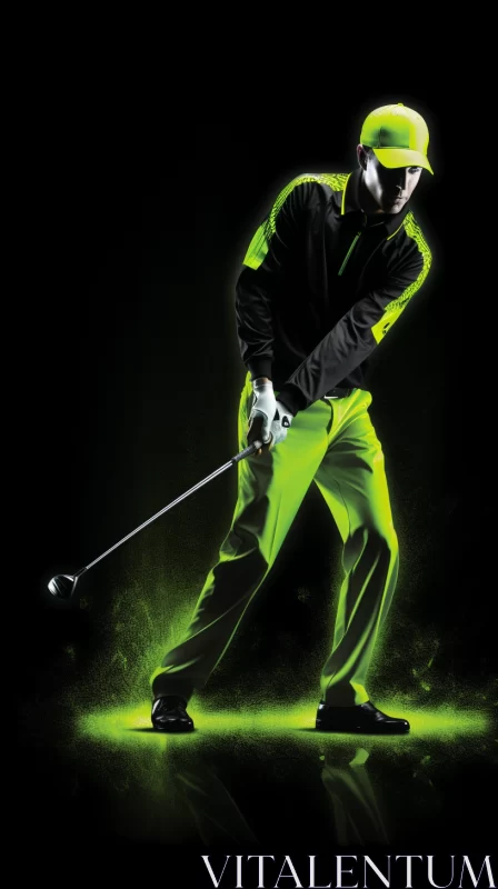 Neon-lit Urban Golf Scene with Dramatic Lighting Effects AI Image