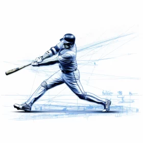 Precisionist Baseball Player Art Image in Navy and White AI Image
