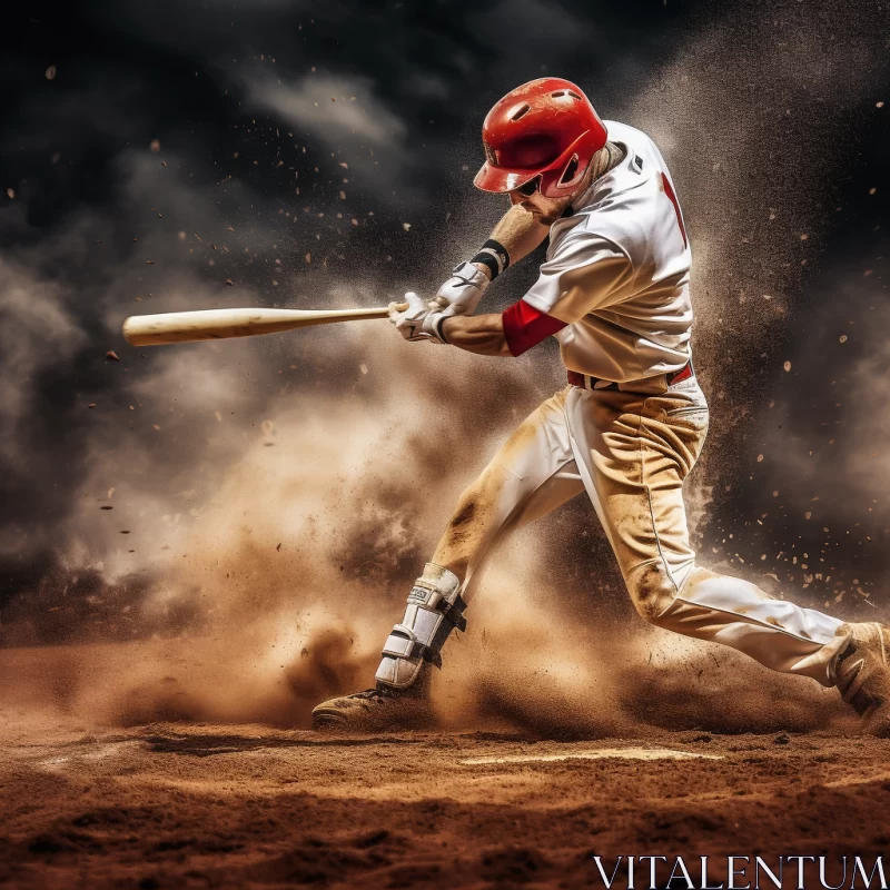 Mid-Swing Baseball Player in Detailed Portrait AI Image