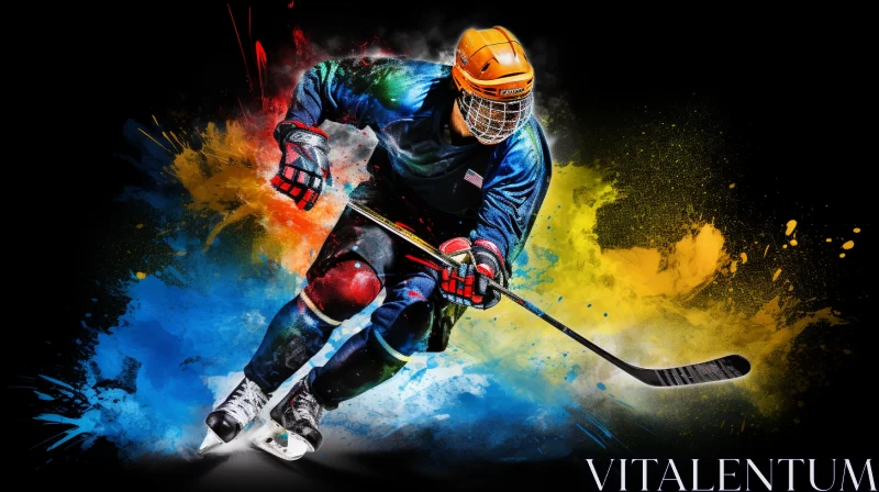 Vivid Hockey Player Action Illustration in Aurorapunk & Manapunk Style AI Image