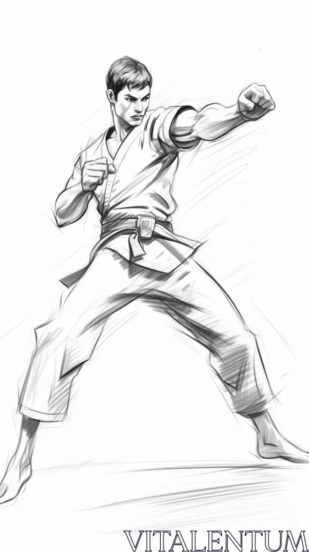 Dynamic Karate Illustration in Anime Style with Detailed Shading and Realistic Lighting AI Image